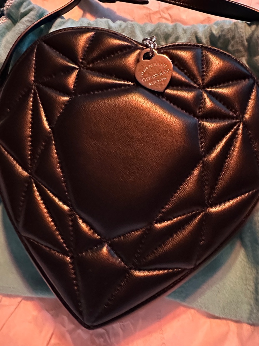 Tiffany & Co. Black Quilted Heart-Shaped Crossbody with Heart Charm